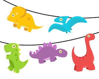 印刷可能な恐竜のガーランド - Roar Dino バナー。ダウンロード可能な恐竜パーティーの飾り