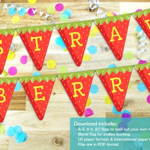 Strawberry Banner Flags Printable Happy Birthday Strawberries image 1