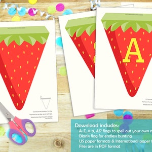 Strawberry Banner Flags Printable Happy Birthday Strawberries image 2