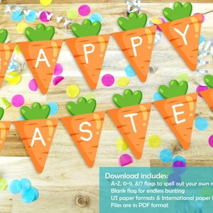 Carrot Easter Flag Banner Printable! Happy Easter Party Bunting, A-Z + 0-9 spell our your own message, instant download and print