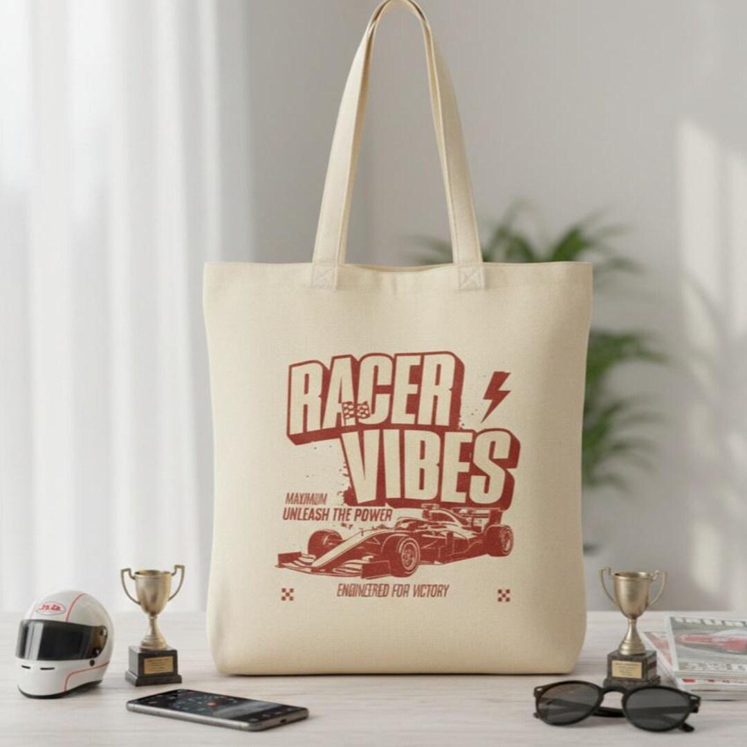 Money Bags Racing Racer Vibes Tote, Vintage Race Car Graphic Bag, Car Enthusiasts ...