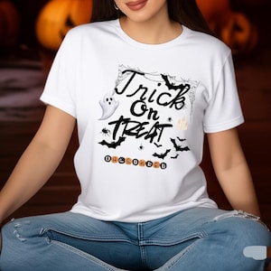Koszulka unisex z motywem ducha Halloween: barwiona na odzieży bawełna typu ring-spun
