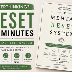 Mental Reset System Printable | Overthinking Reset Worksheet | Anxiety & Focus Planner | Stop Overthinking PDF | Self Discipline Tool
