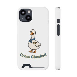Capa de celular com estampa de pato "Crossed Checked" e porta-cartões para comissários de bordo - Designs para amantes de patos, presente exclusivo para comemoração, acessório estiloso