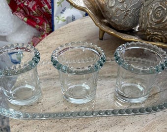 Vintage Imperial Glass Candlewick Relish-set met dienblad (jaren 30- 1950; 14 inch lang. Kommen (3) diameter: 3" (bij voorkeur).