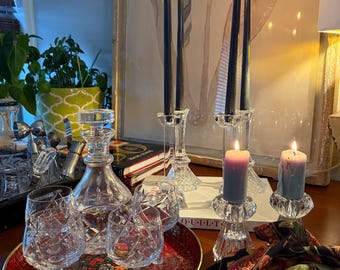 Bohemia Crystal Candlesticks Pair – 8” Lead Crystal Taper Holders – Elegant Vintage Style Table Decor