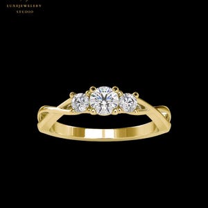 Lab Grown Diamond 3 Stone Engagement Ring | 14KT Yellow, White, Rose Gold | Lab-Grown Style Dainty Ring | Ethical Handmade Jewelry