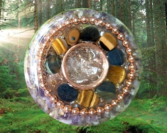 Orgonite Tower Buster with Tiger's Eye, Copper, Azeztulite Quartz, Amethyst