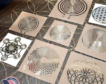 Sacred Geometry Stickers Set - 3-5.5 cm Metal Stickers for 8 Pieces
