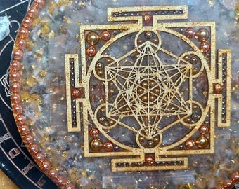 Metatron's Cube Orgonite Charging Plate | Lakhovsky MWO | Azeztulite & Selenite