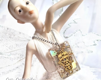 Hamsa Hand Crystal Necklace with Rainbow Chain