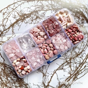 Pink Healing Crystals Set | Crystals in a Box | Rose Quartz, Rhodonite, Rhodochrosite, Kunzite, Morganite
