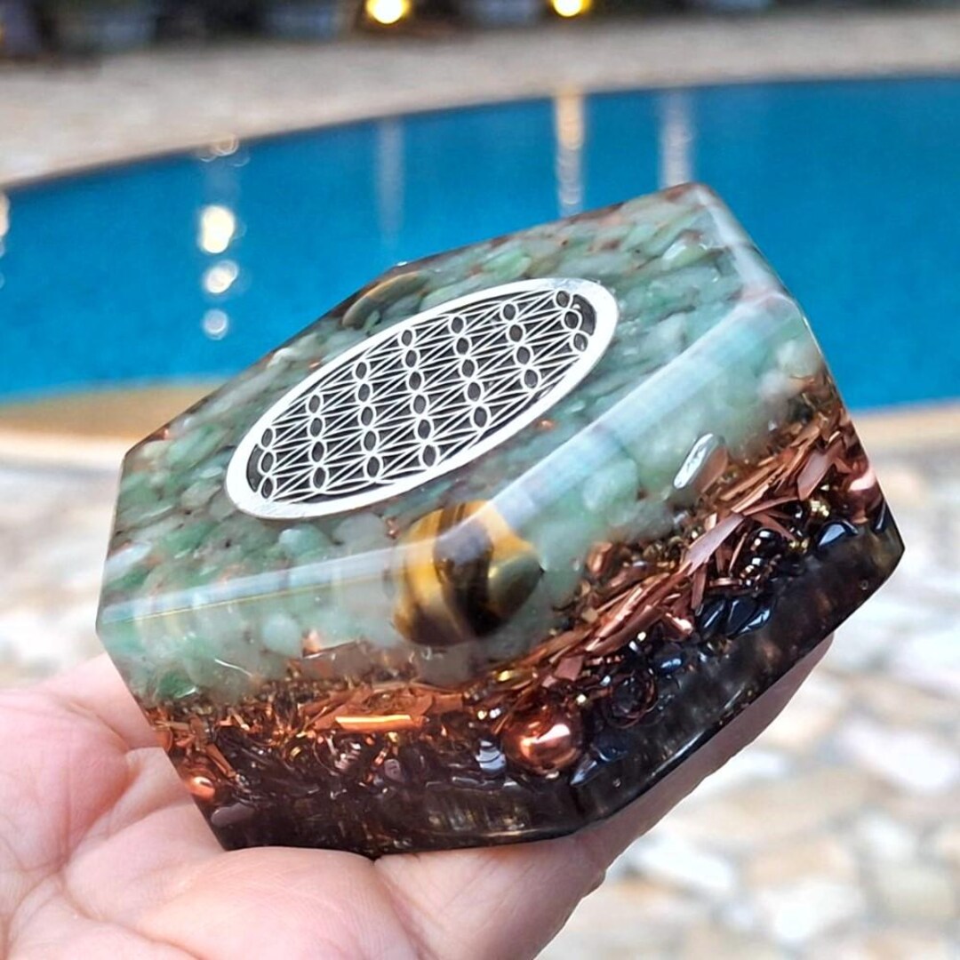 Orgonite Tower Buster | Flower of Life | Hamsa Hand Hexagonal Orgone ...