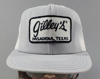 Vintage 80s Gilley's Pasadena Texas Gray Snapback Trucker Hat Cap USA Made