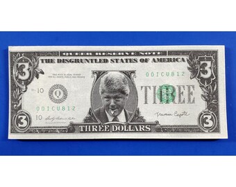 President Bill Clinton 3 Dollar Bill Novelty Slick Times 1993 Money Pack of 23