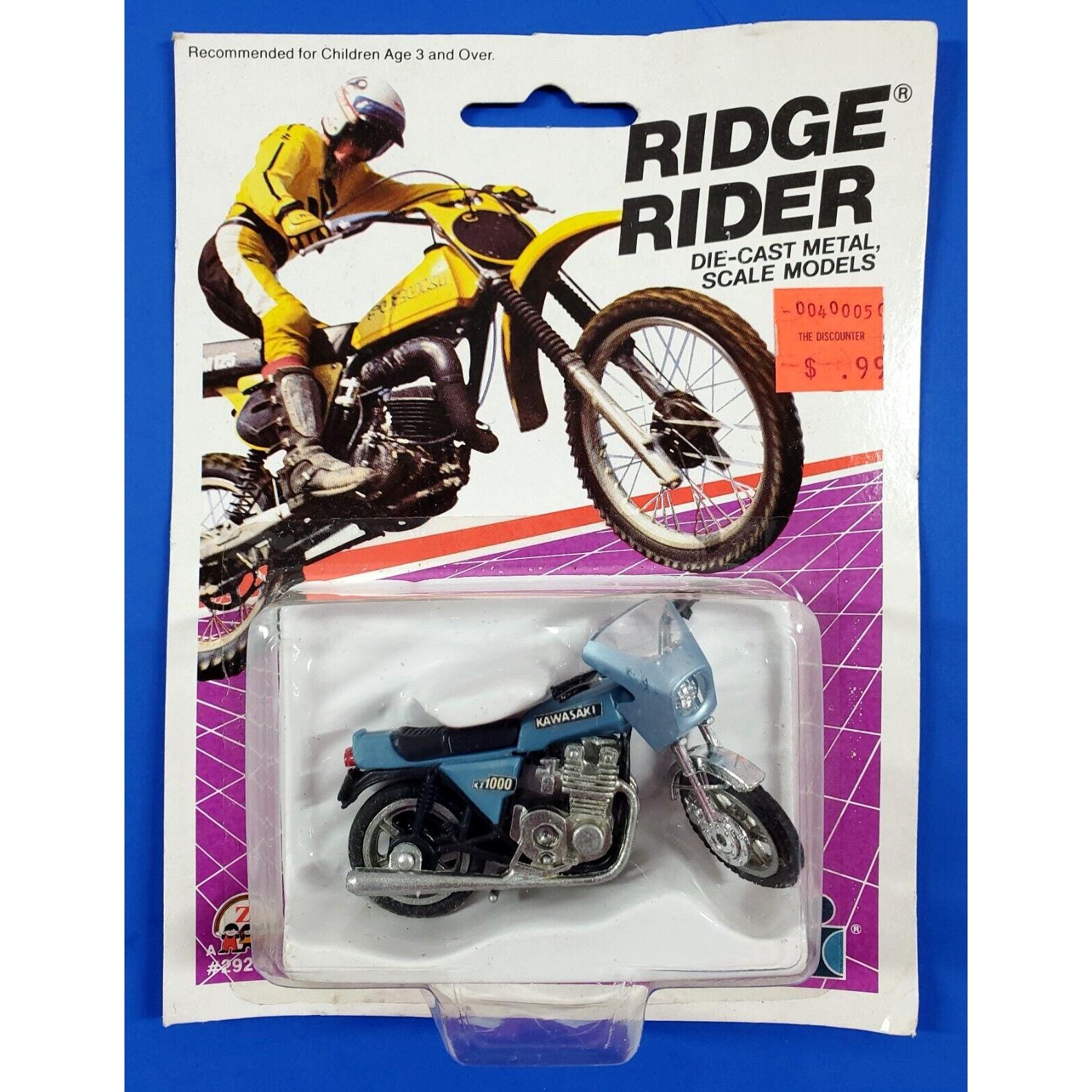 1986 Ridge Rider Die Cast Blue Kawasaki KZ1000 Motorcycle Zee Toy
