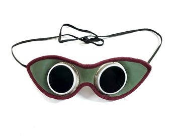 Vintage Steampunk Leather Welding Xray Safety Tinted Glass Goggles