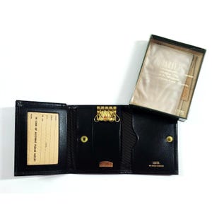 Cartera triple vintage NOS SWANK para hombre, con llavero de identificación y cuero de vaca negro