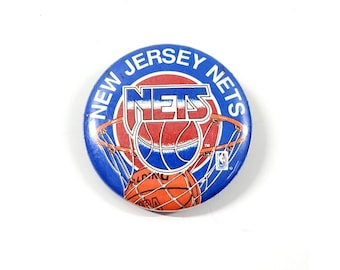 Vintage NJ New Jersey Nets Basketball Team Pinback Button Pin by Wincraft USA