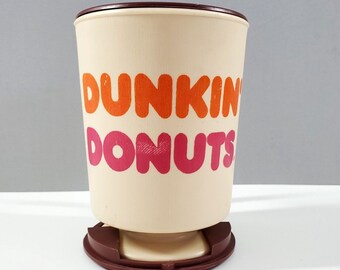 Vintage Dunkin' Donut Plastic Travel Coffee Mug Cup w Lid/Unused Sticky Base