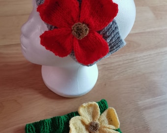 Knitting pattern Knitted Headband/Ear warmer Cable pattern with a lovely flower.