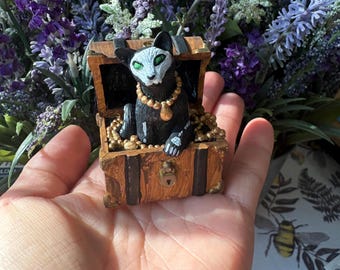 Skeleton Cat Spooky Ornament Trinket, Halloween Ghost Kitty