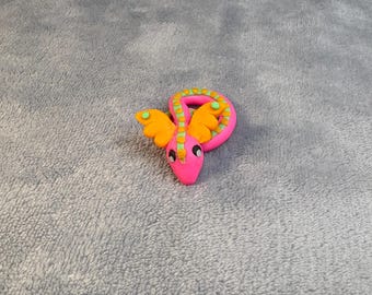 Fantasy Neon Dragon Clay Miniature Figure, Desk Companion Guardian