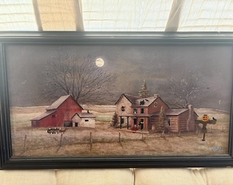 Farmhouse Horror- Framed Hand-Painted Altered Thrift Store Wall Art