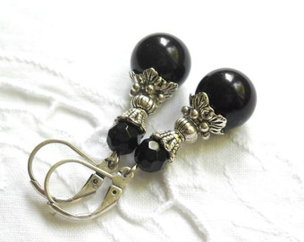 black victorian dangle earrings vintage style black earrings black jewelry