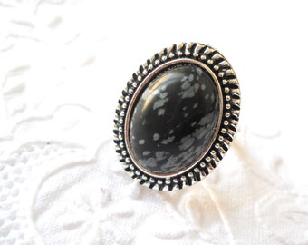 adjustable snowflake obsidian stone ring bohemian stone ring gemstone jewelry oval stone