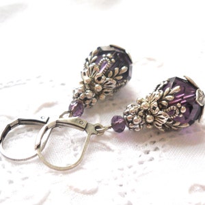 purple victorian crystal earrings romantic dangle earrings victorian drop earrings