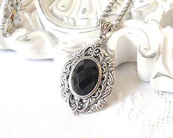 black agate filigree necklace vintage style gemstone necklace victorian style