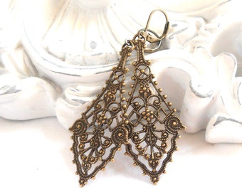victorian brass filigree pendant earrings victorian dangle earrings