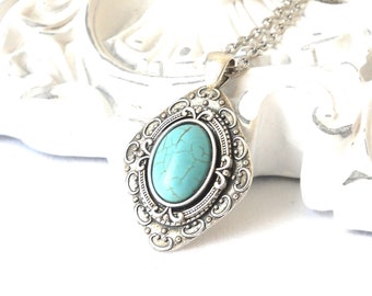 turquoise pendant necklace victorian turquoise howlite necklace vintage style necklace