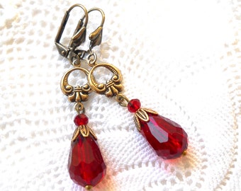 dark red victorian earrings red earrings victorian style dark red earrings