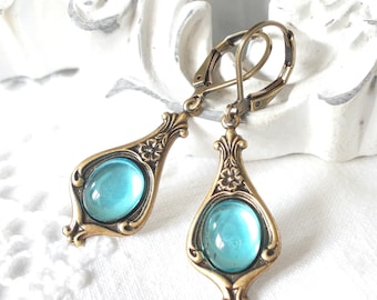 small art nouveau style drop earrings,  turquoise vintage style earrings