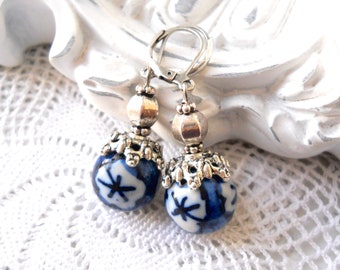 delft blue dangle earrings blue earrings delft blue style earrings  delft blue jewelry blue floral earrings