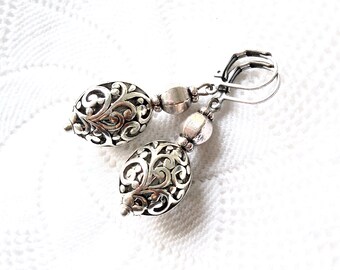 silver drop earrings bohemian dangle earrings silver pendant earrings