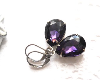 purple crystal earrings victorian earrings purple teardrop  earrings