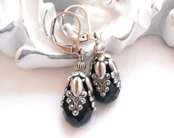 black victorian filigree earrings black drop earrings victorian style earrings