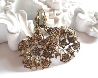 victorian brass filigree earrings victorian pendant dangle earrings