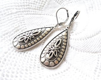 silver bohemian teardrop earrings drop earrings gypsy style earrings boho jewelry bohemian drop charm