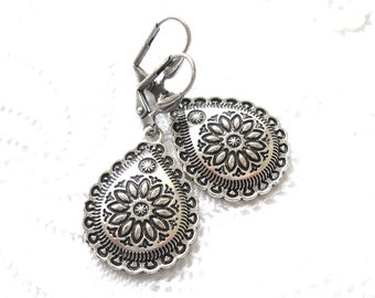 bohemian teardrop earrings silver drop earrings  boho jewelry bohemian drop charm