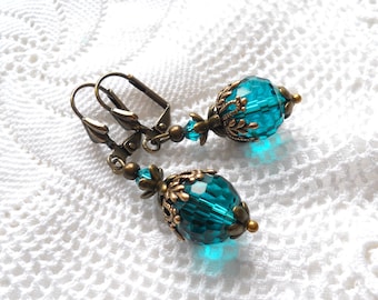 teal victorian filigree earrings teal earrings drop earrings victorian earrings