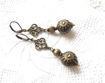 long bohemian dangle earrings, bronze jewelry boho style