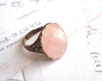 rose quartz stone ring pink gemstone ring rose quartz jewelry stone jewelry brass ring