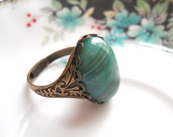 green agate ring green gemstone ring stone jewelry brass ring