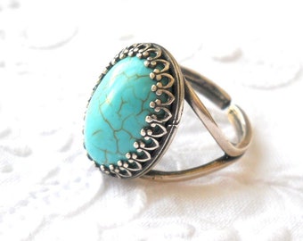 turquoise ring bohemian ring turquoise boho ring silverplated ring turquoise howlite ring gemstone ring adjustable ring