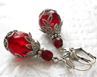 Black Onyx Chandelier earrings, vintage red glass chandelier earrings, silver chandeliers, sterling chandeliers, black and red earrings Black Onyx Chandelier earrings, vintage red glass chandelier earrings, silver chandeliers, sterling chandeliers, black and red earrings