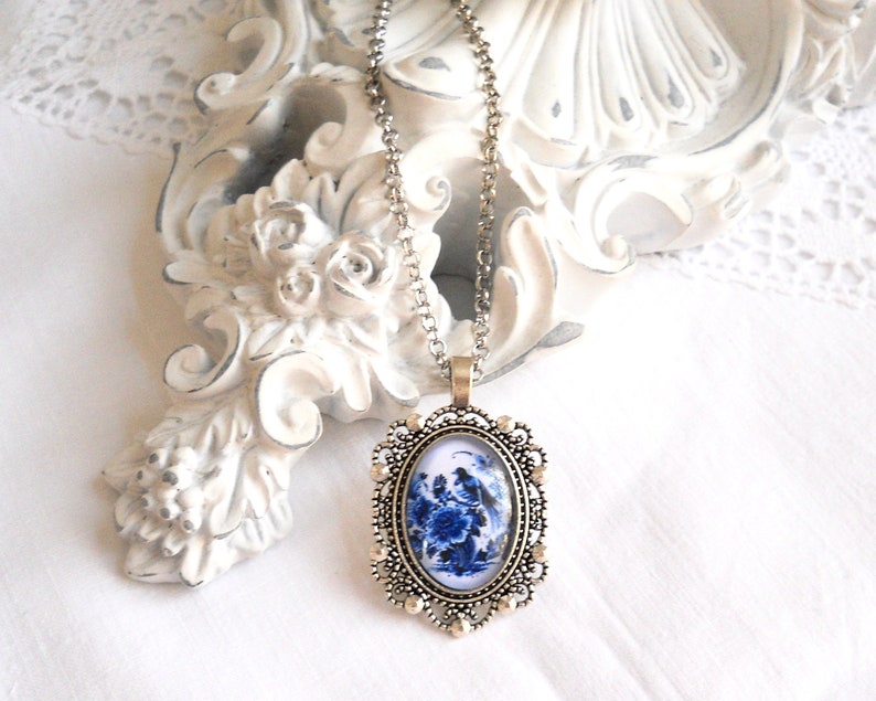 Dutch Necklace Delft Pendant Necklace Dutch Jewelry Delft Blue Etsy